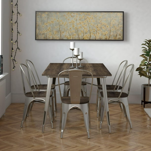 Dhp Rectangular Fusion Dining Table Set, Dining Room Table With Metal Chairs