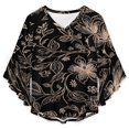 thumbnail image 4 of Elegant Floral Black Background Design Women's V-Neck Blouse With 3/4 Ruffled Bell Sleeves Casual Top Ladies Blouses, 4 of 7