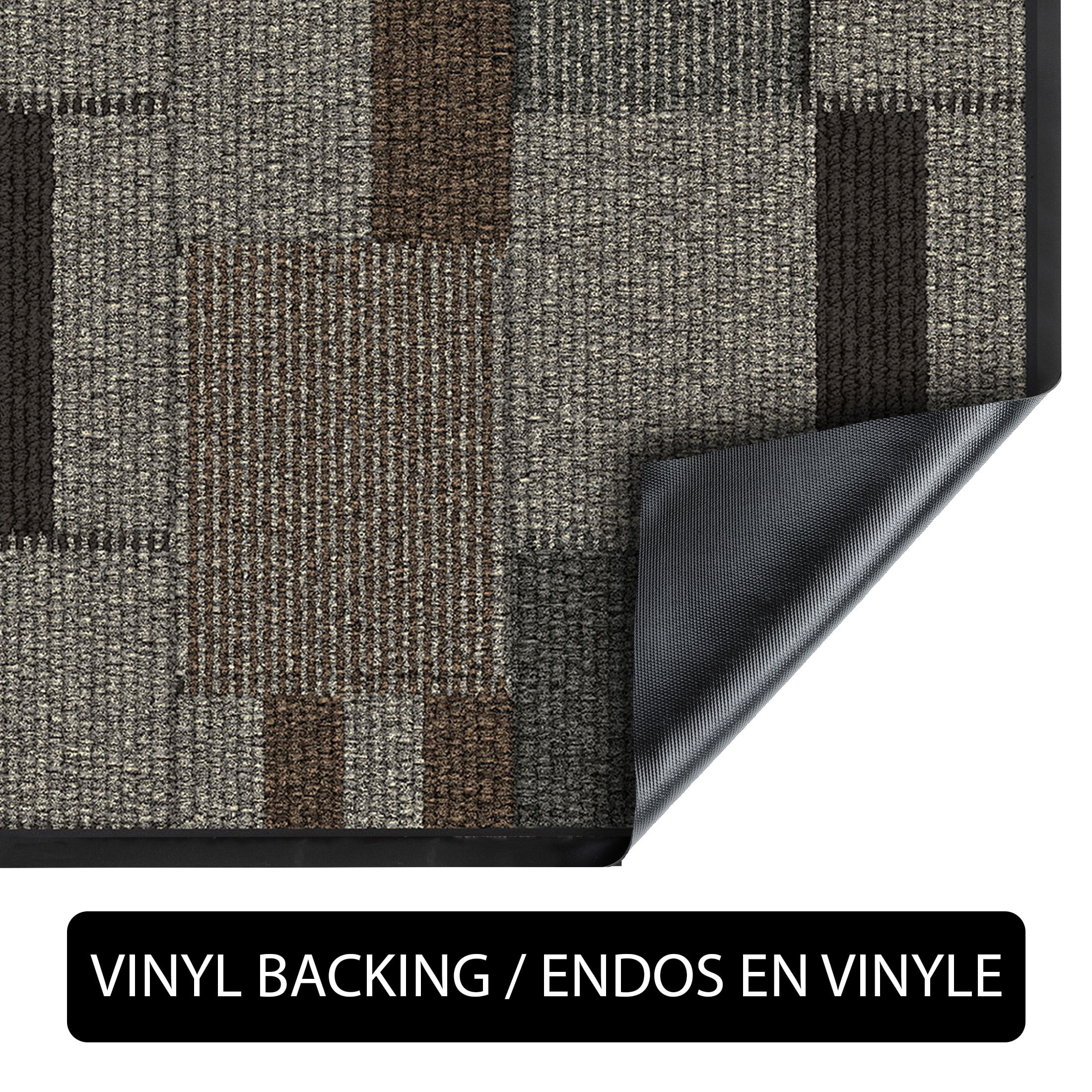 Mainstays tapis de couloir intérieur/extérieur moderne géométrique touffeté à la machine taupe, gris et brun, 2' x 5', endos en vinyle, facile d’entretien