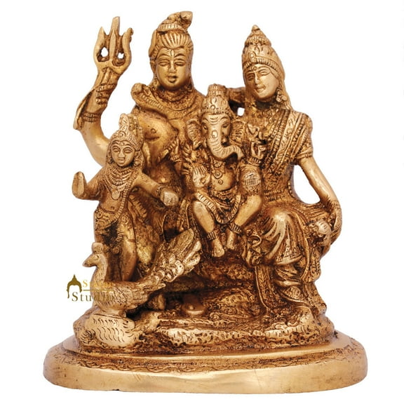 StatueStudio Lord Shiva Parivar Statue Shiv with Parvati Kartik Ganesha Statue Handmade Religious Figurine for Pooja Room, Home Temple and Office Table (5 X 2.5 X 5.5 Inch)