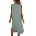 thumbnail image 6 of VEKDONE Linen Dresses for Women Crew Neck Sleeveless Sundress Solid Color Loose Fit Flowy Maxi Dress with Pockets Summer Vacation Beach Dress Gray L, 6 of 6