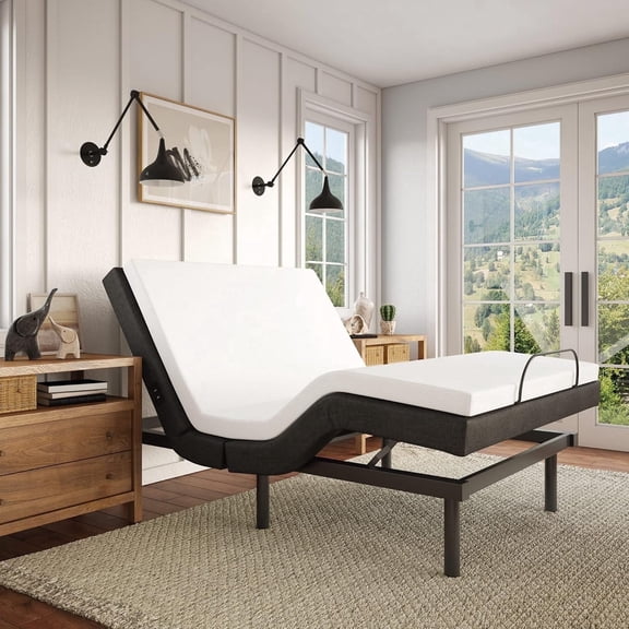 Adjustable Comfort Upholstered Adjustable Bed Base 2.0 with Upgraded Motors, Massage, Wireless Remote, USB Port-Ergonomic Head and Foot Inclines, Queen