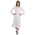 thumbnail image 2 of Moomaya Solid Rayon Kurta For Women bell Sleeve Drawstring Neck Long Ethnic Kurti, 2 of 7