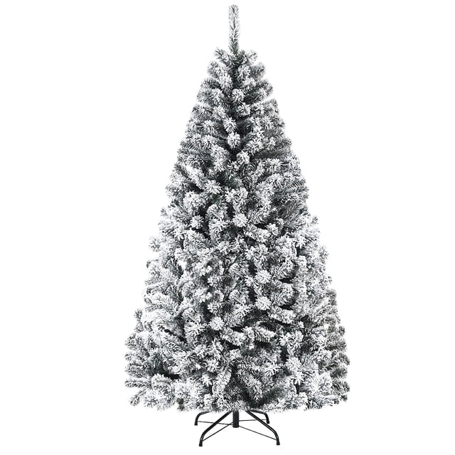 Costway 1,8m Árbol de Navidad Nevado No Iluminado con Bisagras y Base de Metal Decoración para Casa Oficina