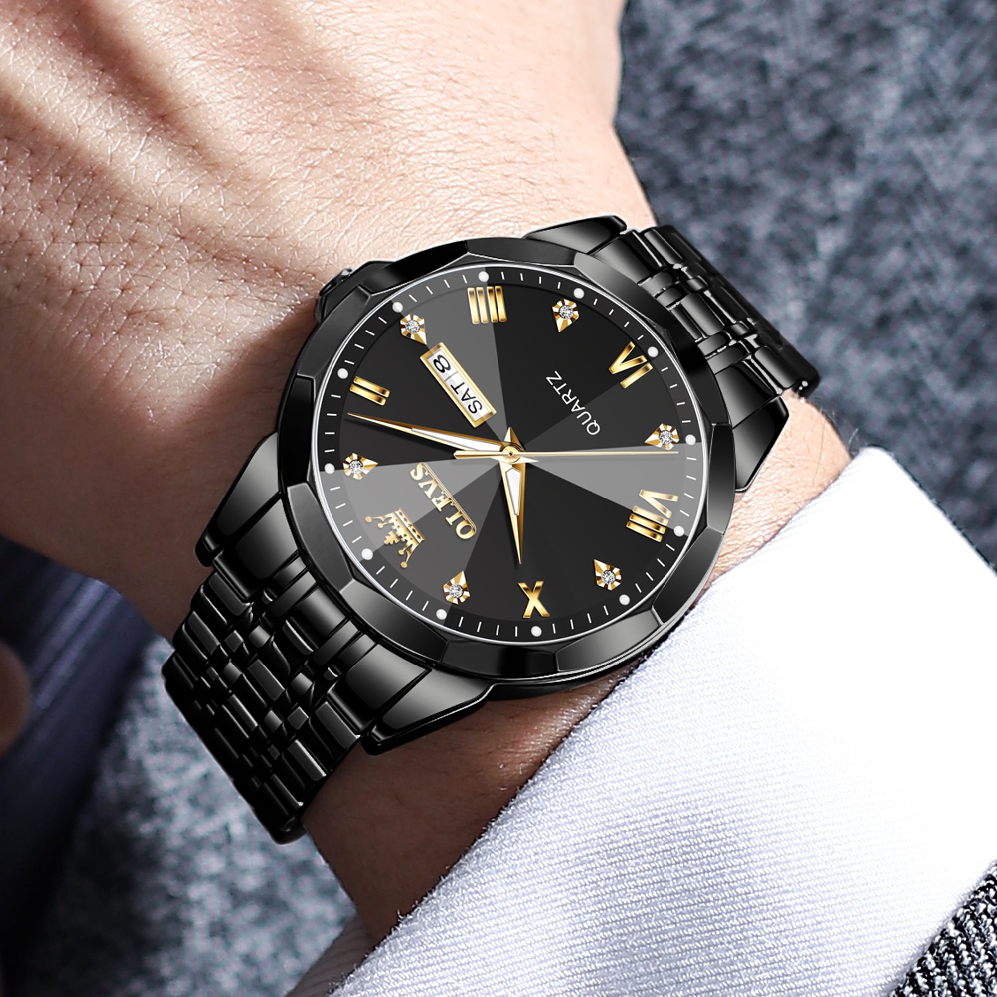 OLEVS Watches for Men Business Dress Analog Quartz Two Tone Gold Plated Stainless Steel Classic Waterproof Luminous Date Casual Mens Wrist Watches Reloj Para Hombre