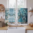 thumbnail image 2 of Blue Teal Spring Floral Tier Curtains, Modern Botanical Oil Painting Art Light Filtering Kitchen Curtains, 2Pcs Rod Pocket Half Window Treatments Panels for Sink Cafe Cabinet Basement 27.5x45 Inches, 2 of 9