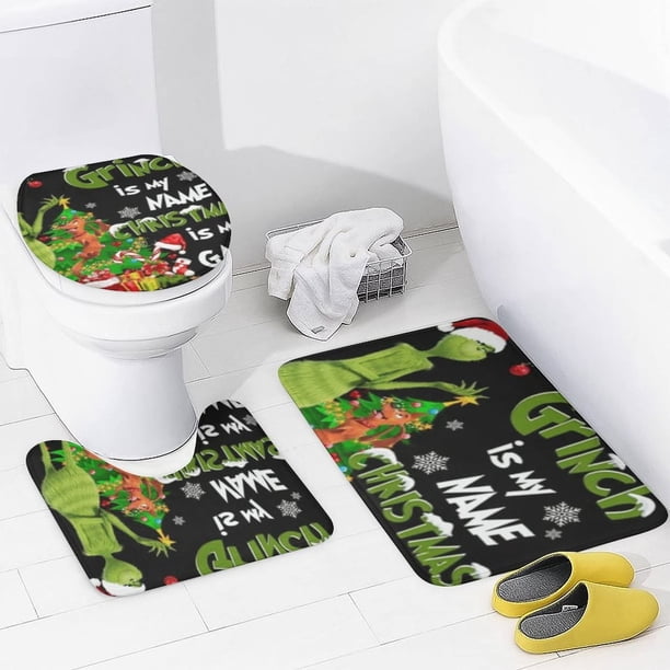 Mini Grinch Ornaments Grinch Ornaments Grinch Christmas Decorations Christmas Snowman Print Toilet Bathroom Mat And Shower Curtain Three Piece Set