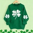 thumbnail image 2 of Maqroz Retro Distressed Shamrock Sweatshirt Women's St Patricks Day White Clover Graphic Pullover Top with Sleeve Print Detail Green,S, 2 of 5