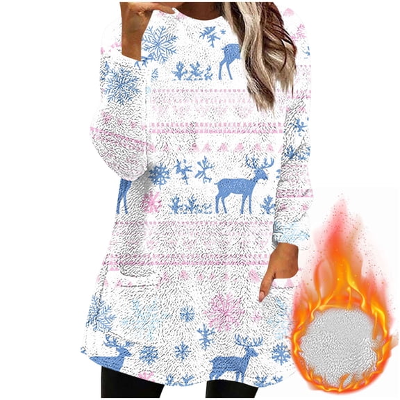 Women’s Fuzzy Fleece Christmas Sweatshirt Oversized Crewneck Xmas Tree Print Pullover Winter Warm Loungewear Top Soft Comfy Casual Holiday Sweatshirt with Pockets,Pink,XXL