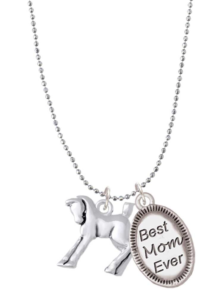 Delight Jewelry Silvertone Equestrian Horse Best Mom Ever Charm Necklace