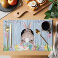 thumbnail image 2 of Easter Bunny Placemats Set of 6, Eggs Cute Rabbit Purple Wooden Grain Rustic Placemats for Dining Table, Place Mats for Kitchen Tabletop, Waterproof Wipeable Dining Table Mats Set, 2 of 9
