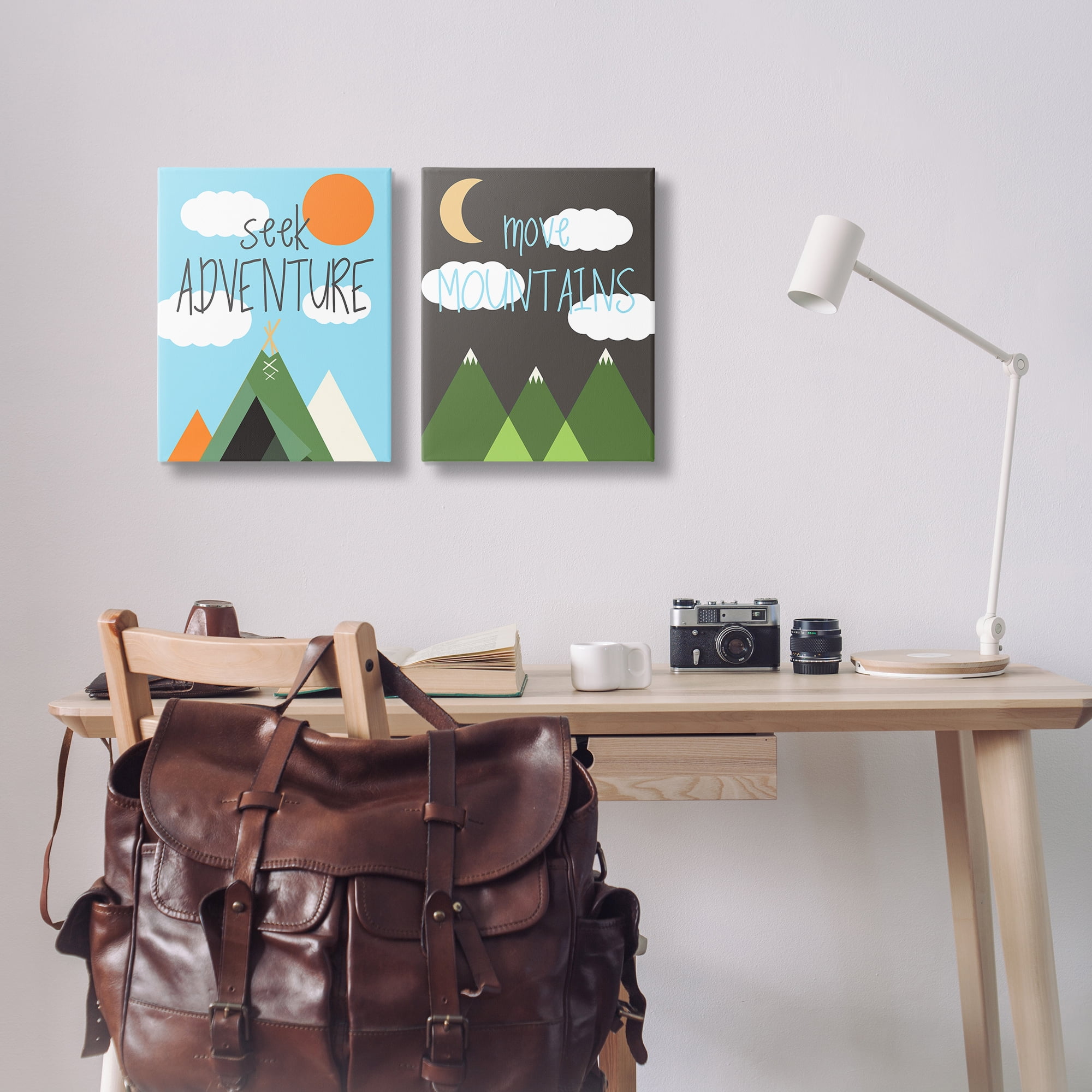 Stupell Industries Seek Adventure Move Mountains Text & Numbers Painting Wrapped Canvas Art Print Wall Art, 16 x 20, Set of 2