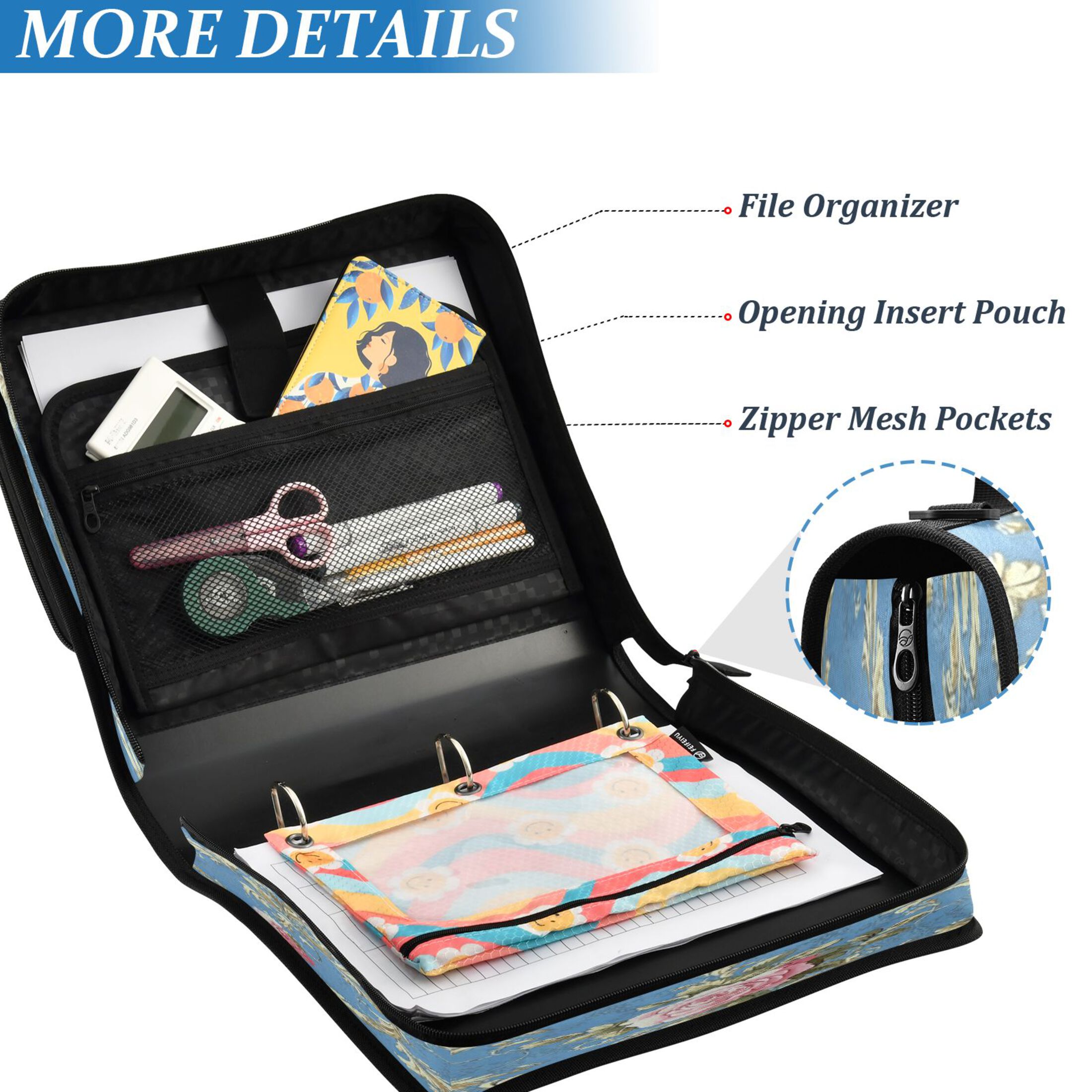 YAZAOO Zipper Binder trapper keeper Documents Organized Design Elegant Floral Damask Design Printed