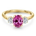 thumbnail image 3 of Gem Stone King 10K Yellow Gold Pink Created Sapphire and Lab Grown Diamond Engagement Ring for Women | 2.19 Cttw | Oval 8X6MM | Gemstone September Birthstone | Size 5, 3 of 6