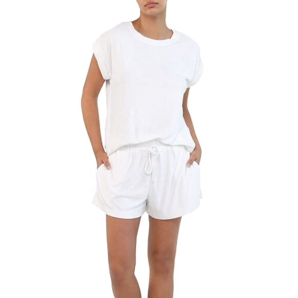 Papinelle Ensembles de Pyjama Court en Tissu Éponge pour Femme Blanc, Grand