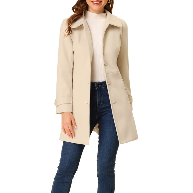 INSPIRE CHIC Manteaux pour Femmes Col Peter Pan Boutonnage Simple devant à Boutons Manteaux d'Hiver L Beige