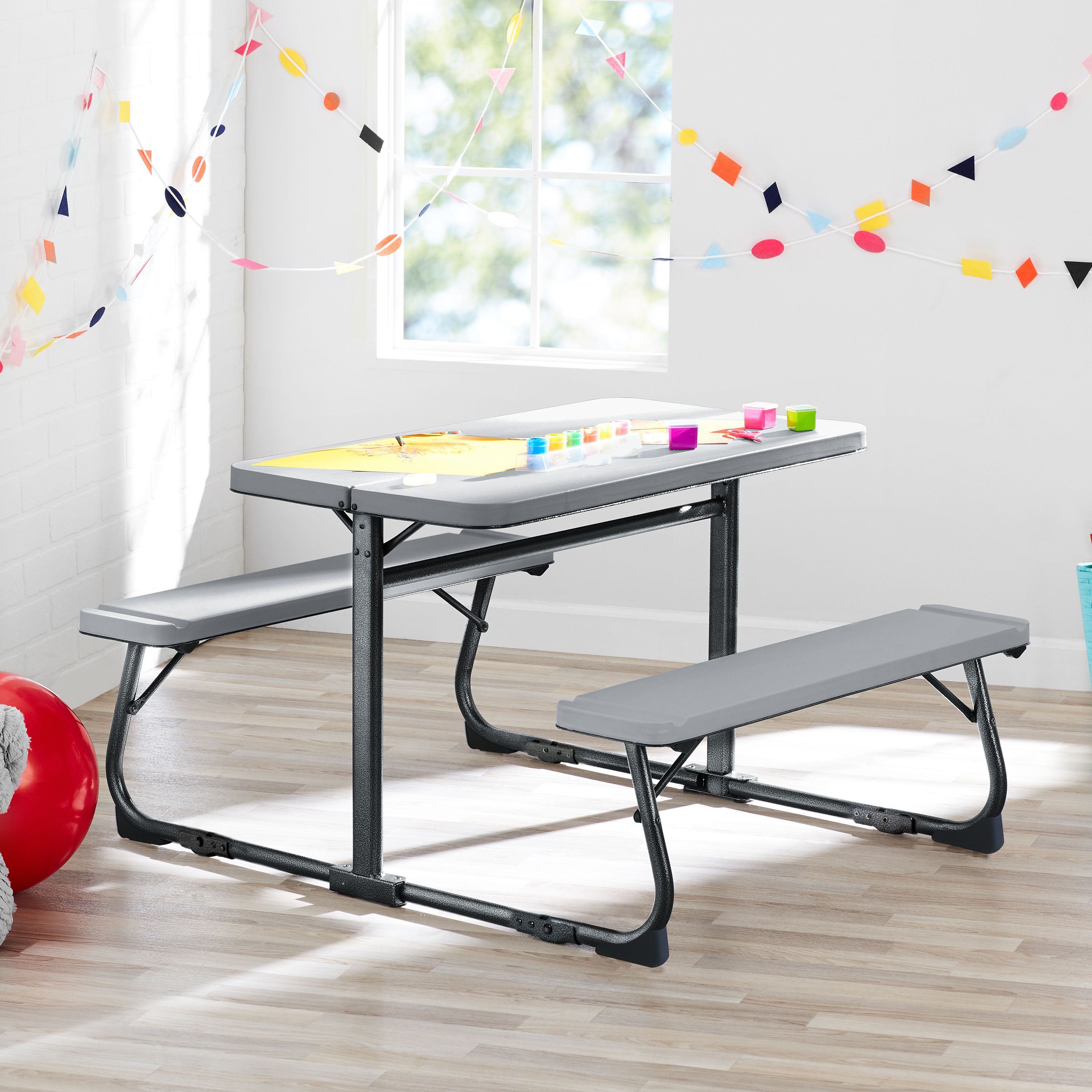 Mainstays Kids Folding Activity Table and Bench Set, Gray photo 1