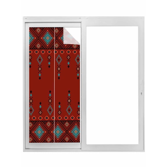 Red Boho Window Privacy Film, Vintage Ethnic Tribe Abstract Art Retro Static Cling UV Sun Blocking Tint Film Heat Control Windows Films for Bedroom Bathroom, Window Stickers 29.5"x78.7"