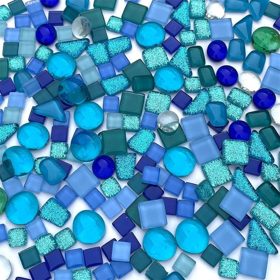 Yahome 250g Crystal Glass Mosaic Mosaic Tile Supplies Assorted Blue Irregular Crystal Mosaic Tiles for Crafts Bulk DIY Picture Frames Handmade Jewelry Coaster