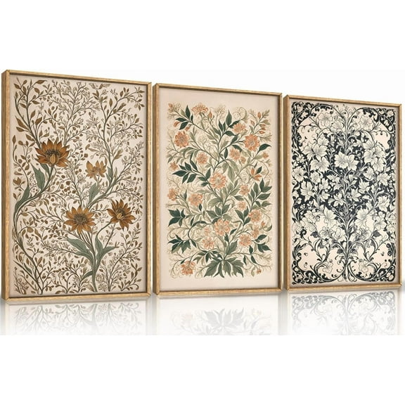 Large Abstract Vintage Flower Framed Canvas Wall Art,Antique Botanical Wall Decor,Neutral Bouquet Wall Painting,Aesthetic Floral Artwork for Living Room,Bedroom,Dining Room,Office -16"x24"x3