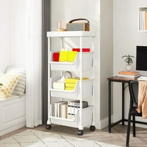 BiFandian 4-Tier Rolling Utility Cart with Drawer, Multifunctional Storage Organizer with Plastic Shelf & Wheels, Storage Cart for Kitchen, Bathroom, Living Room, Office