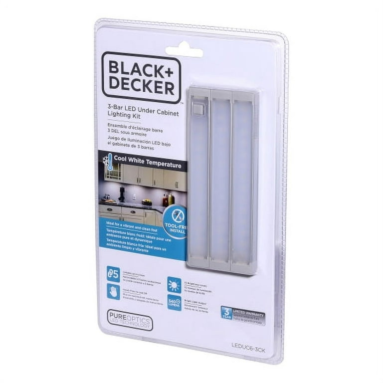 BLACK+DECKER LED Under Cabinet Light Kit, Cool White, Stick up Design,  3-Bars, 6” Each (LEDUC6-3CK) 