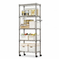 Garvee 5-Tier Metal Storage Shelves, with Lockable Wheels, 23.6 x 11.81 x 61.8", Silver