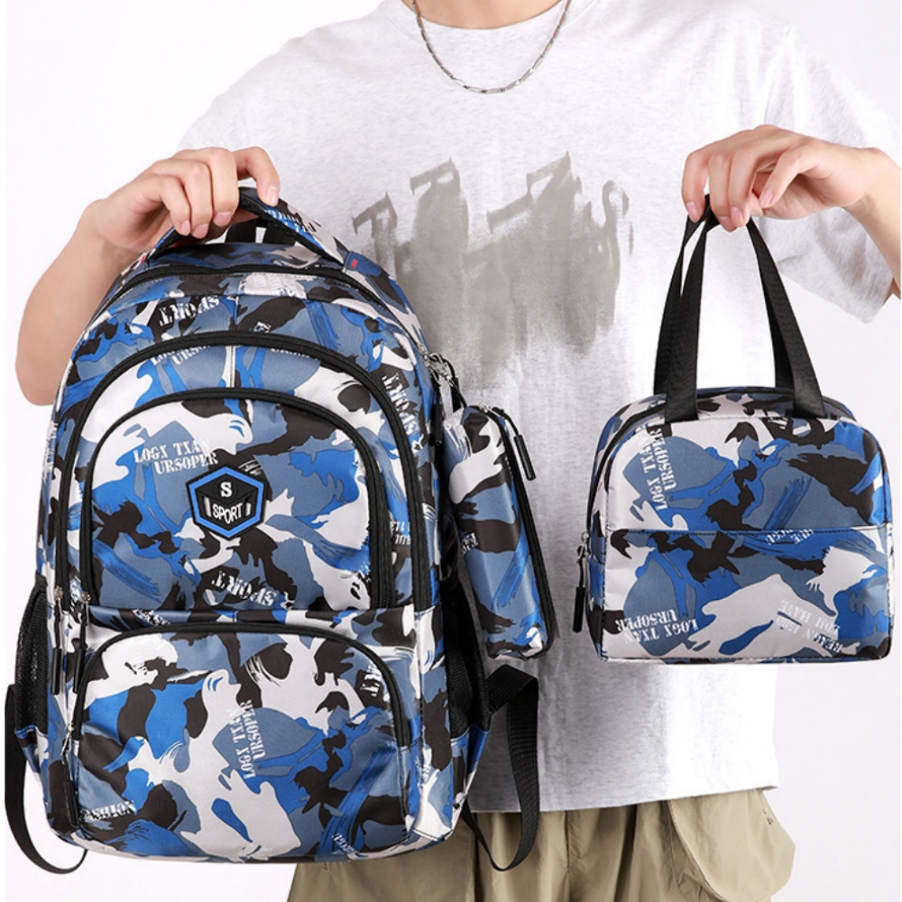 Tyethy Kids Backpack for Boys 3 PCS School Backpack Set with  Crossbody Bag Pencil Case for Elementary Middle School, Blue