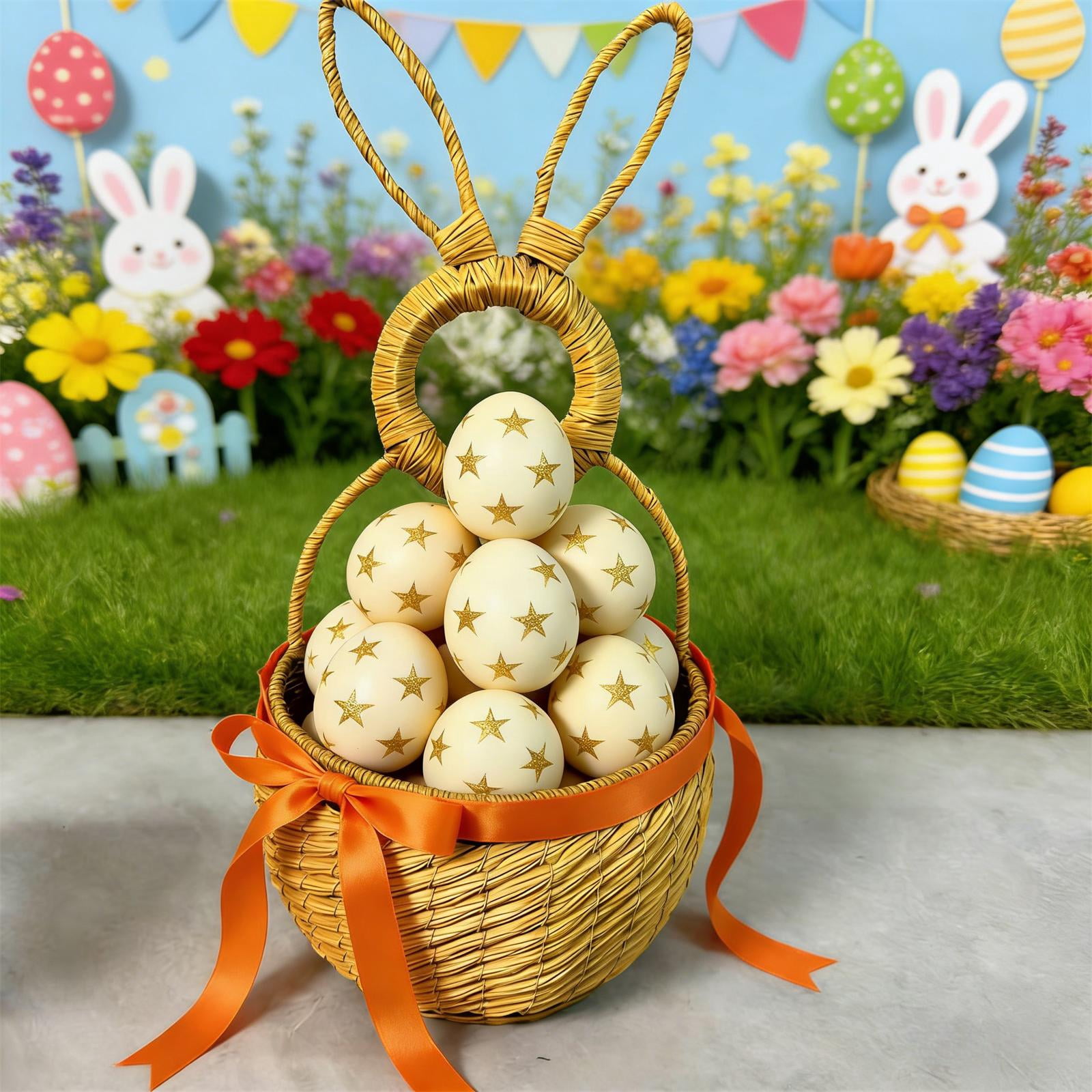 Rustic Wood Wall Hanging Basket, Bunny Shape Storage Basket for Front Door or Mantel, Easter Holiday Wall Baskets for Indoor Outdoor Decor