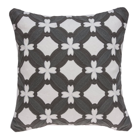 Parkland Collection Noma Gray and White Decorative Throw Pillow, 20 x 20 Cotton Square Pillow