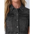 thumbnail image 5 of DARING DIVA Women's Cropped Jackets Puff Button Down Washed Denim Jean Jacket M Dark Gray, 5 of 6