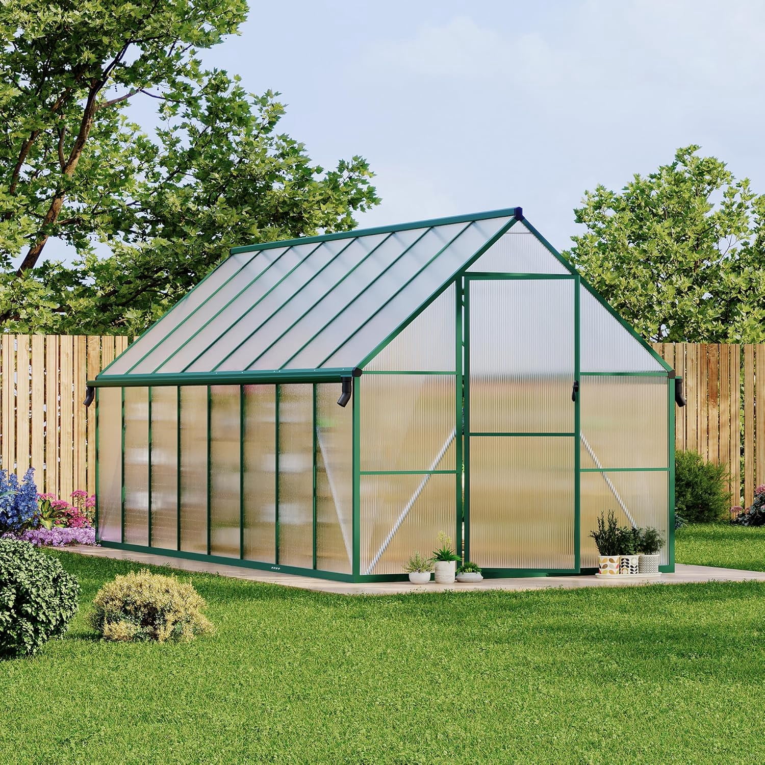 Senfot 8 x 16ft Walk-in Greenhouse Heavy-Duty Aluminum Frame Polycarbonate Panels Quick Setup Roof Vent Large Outdoor Greenhouse Kit for Garden Backyard Green
