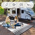 thumbnail image 4 of Waterproof Outdoor Rug 8x10ft, Boho Reversible Plastic Straw Mat for Patio RV Deck Porch Backyard Balcony Camping Picnic Beach Indoor Outdoor Carpet, Black&White, 4 of 7