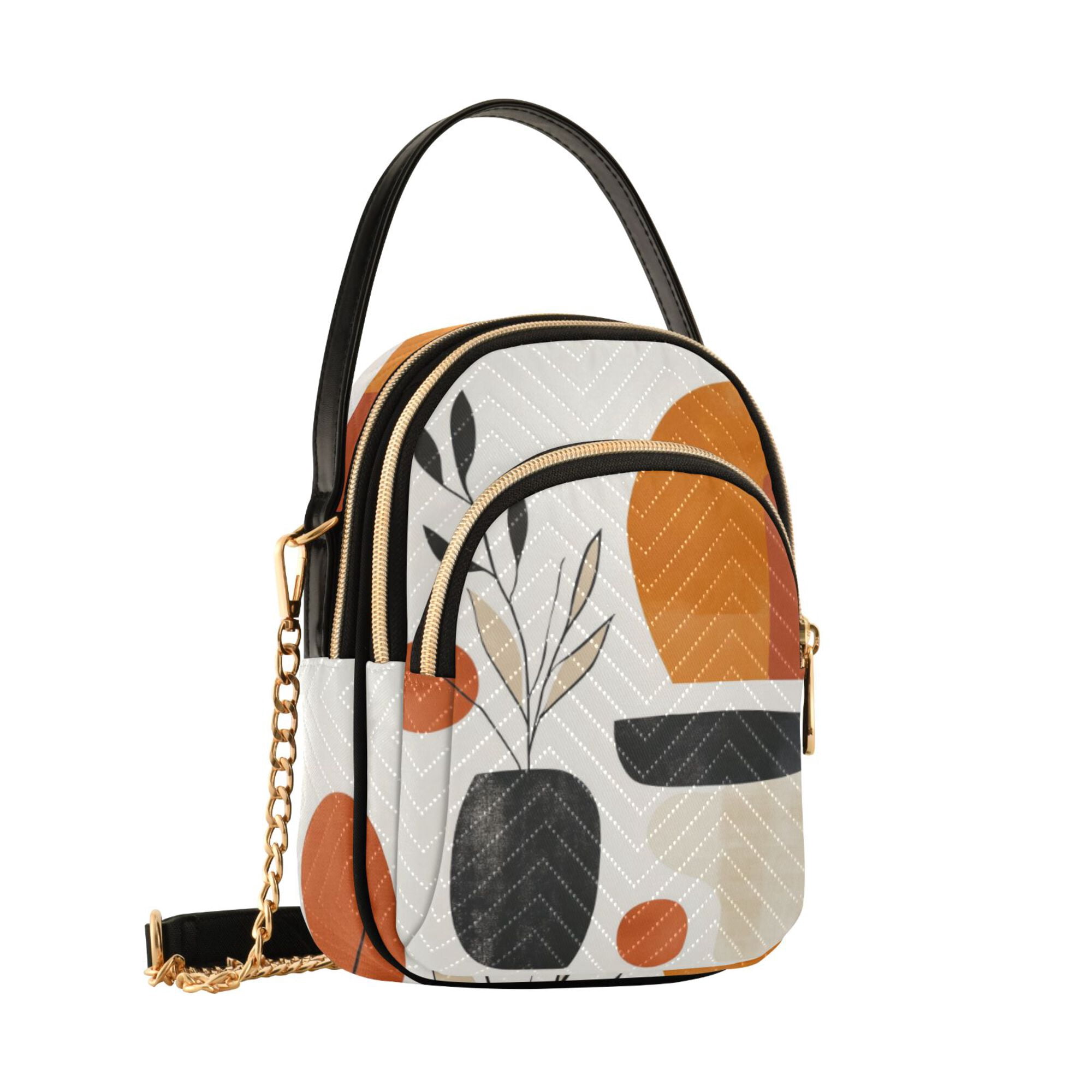 FORMRS Crossbody Bag for Women Quilted Travel Shoulder Cell Phone Purse with Chain Strap Handbag, White Abstract Shapes