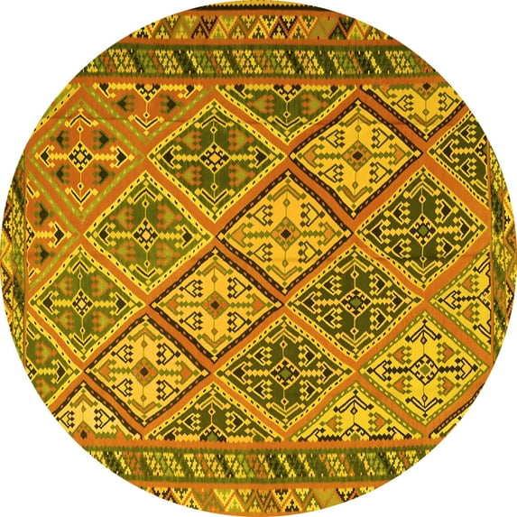 Ahgly Company Machine Washable Indoor Round Persian Yellow Traditional Area Rugs, 3' Round