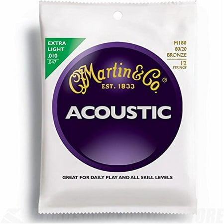 Bronze Extra Light Gauge - M180 80/20 Bronze 12-String Acoustic Guitar Strings, Extra Light, Gauges: .010 - .047 By Martin Ship from US