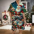 thumbnail image 2 of XDZJLR Mens Christmas Pajama Xmas Printed Silk Satin Short Sleeved Button Up Pajamas Set Pjs Loungewear Navy S, 2 of 4