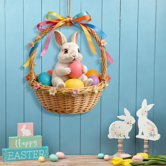 LEFTHIGH Home 2D Easter Door Sign Wooden Welcome Hanging Plate Colorful Bunny Spring Festival Entrance Classroom Party Wall Decoration Child-Friendly Unique St Patricks Day Accessories