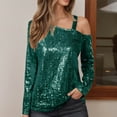 thumbnail image 2 of Womens Sparkle Top 2026 Spring Fashionable Long Sleeve Off Shouder Strappy Sequin T Shirts Going out Tops Rave Outfits, 2 of 4