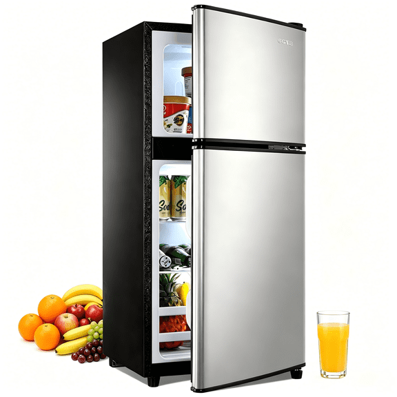 GGTB 3.0 Cu.ft Compact Refrigerator with Freezer, 2 Door Mini Fridge for Apartment Dorm Office, Silver