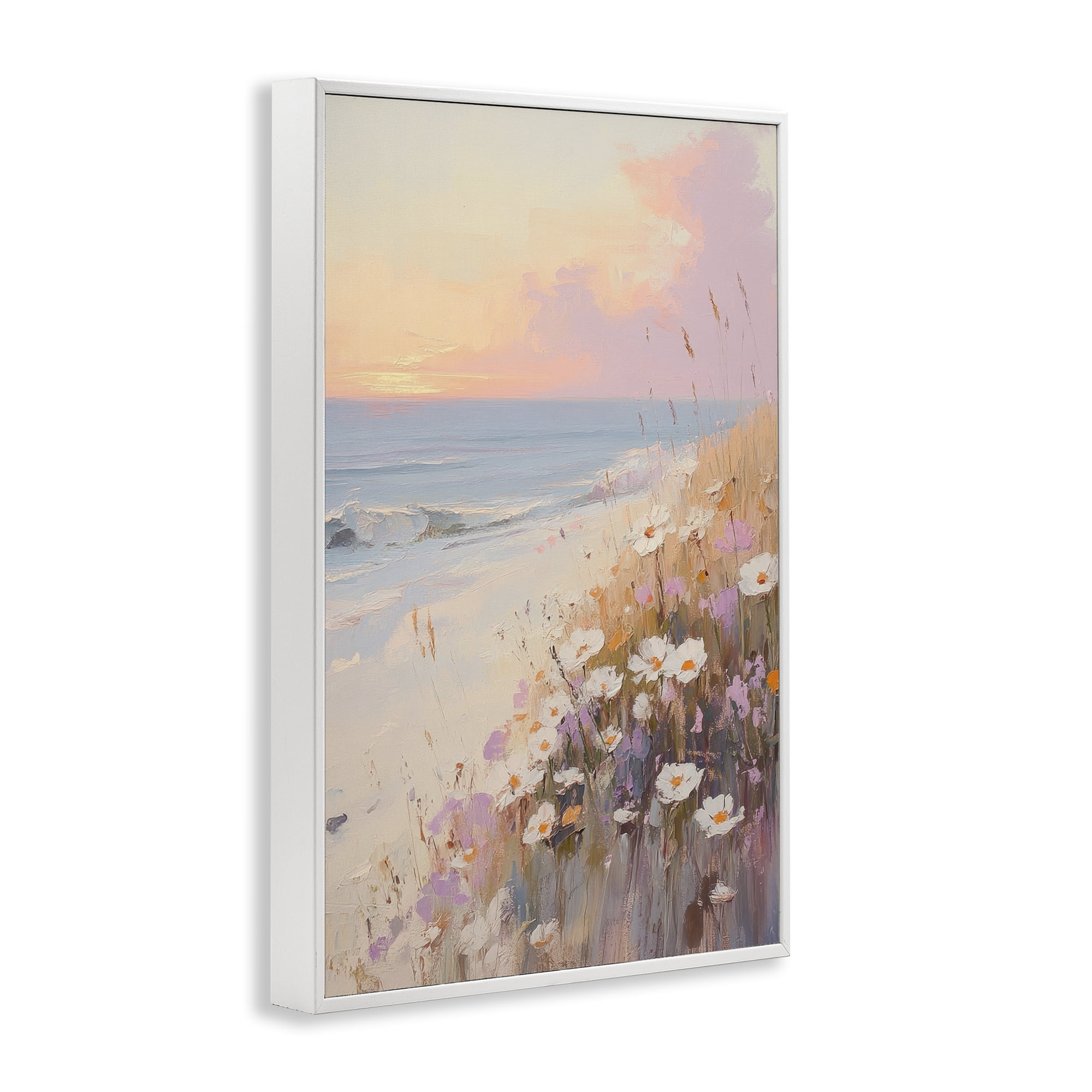 Stupell Industries Pastel Sunset Wildflowers By Sea White Framed Giclee Art, design by Sisi and Seb