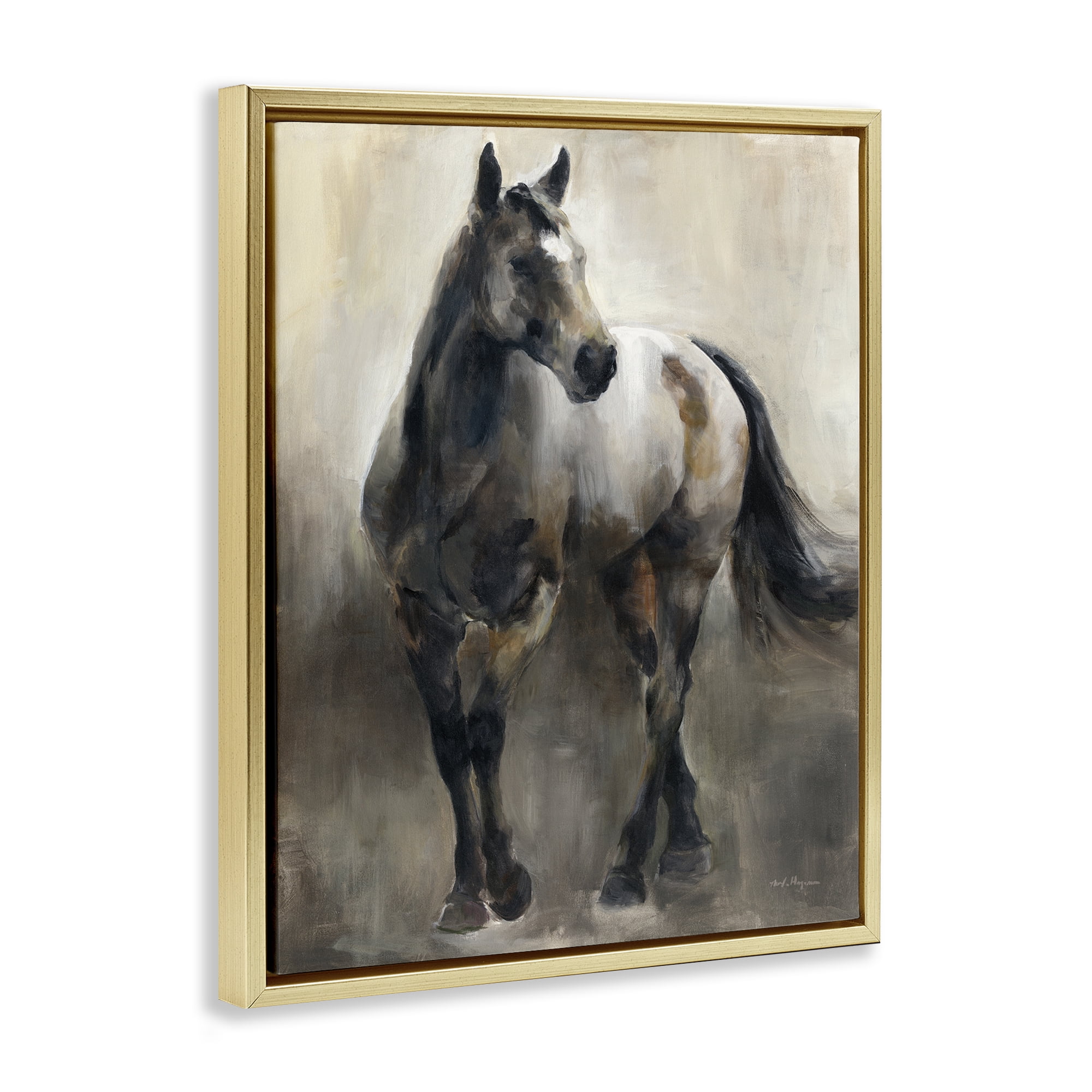 Stupell Industries Copper & Nickel Horse Animals Painting Gold Floater Framed Canvas Art Print Wall Art, 25 x 31