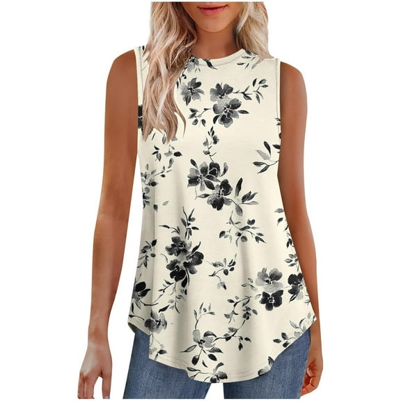 Cilsoka Womens Tank Tops Summer Sleeveless T Shirts Casual Loose Pleated Printed Graphic Tees Blouses ,Trendy Tops for Young Women