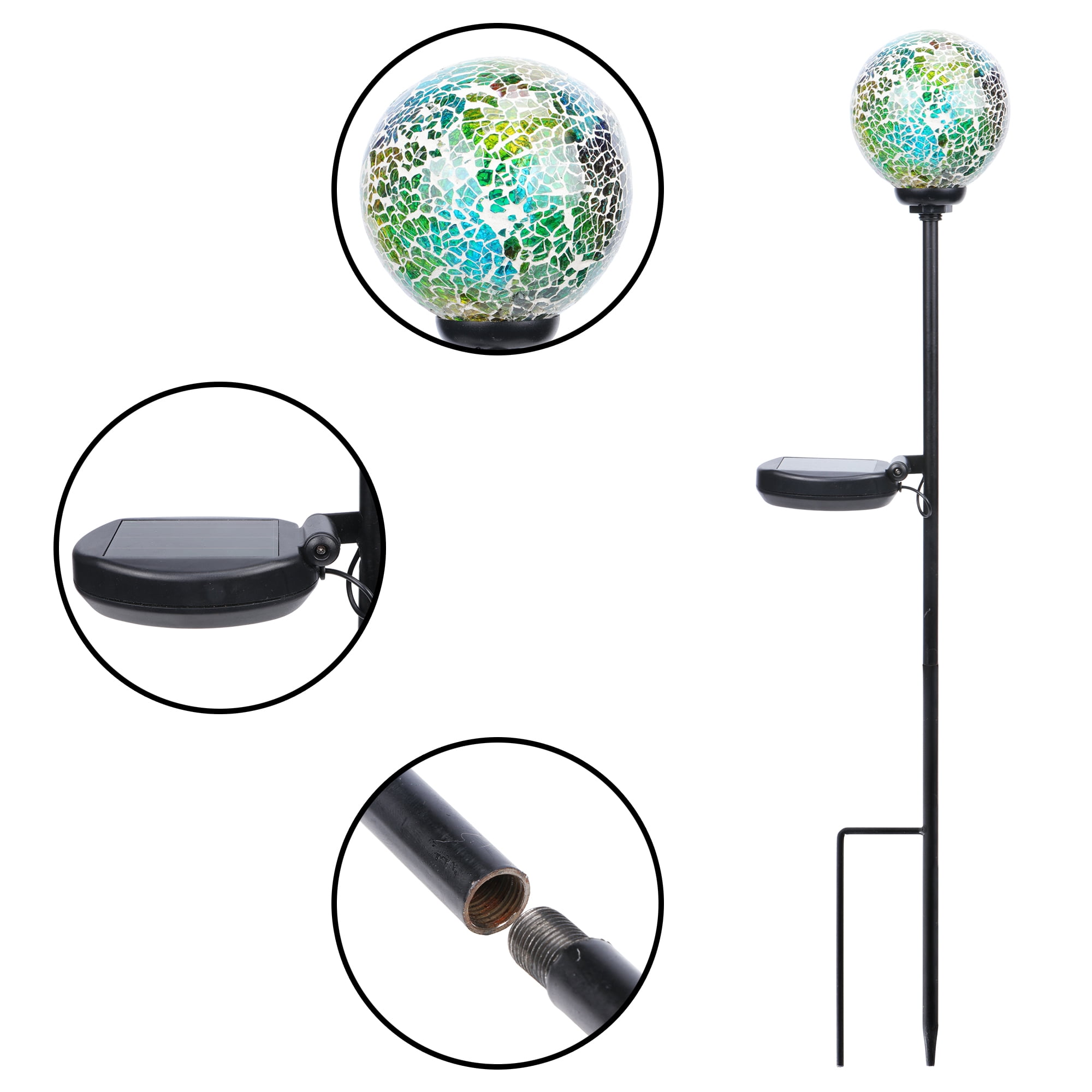 Better Homes & Gardens Solar Multi-color Glass & Metal Gazing Stake Light, 30” Height