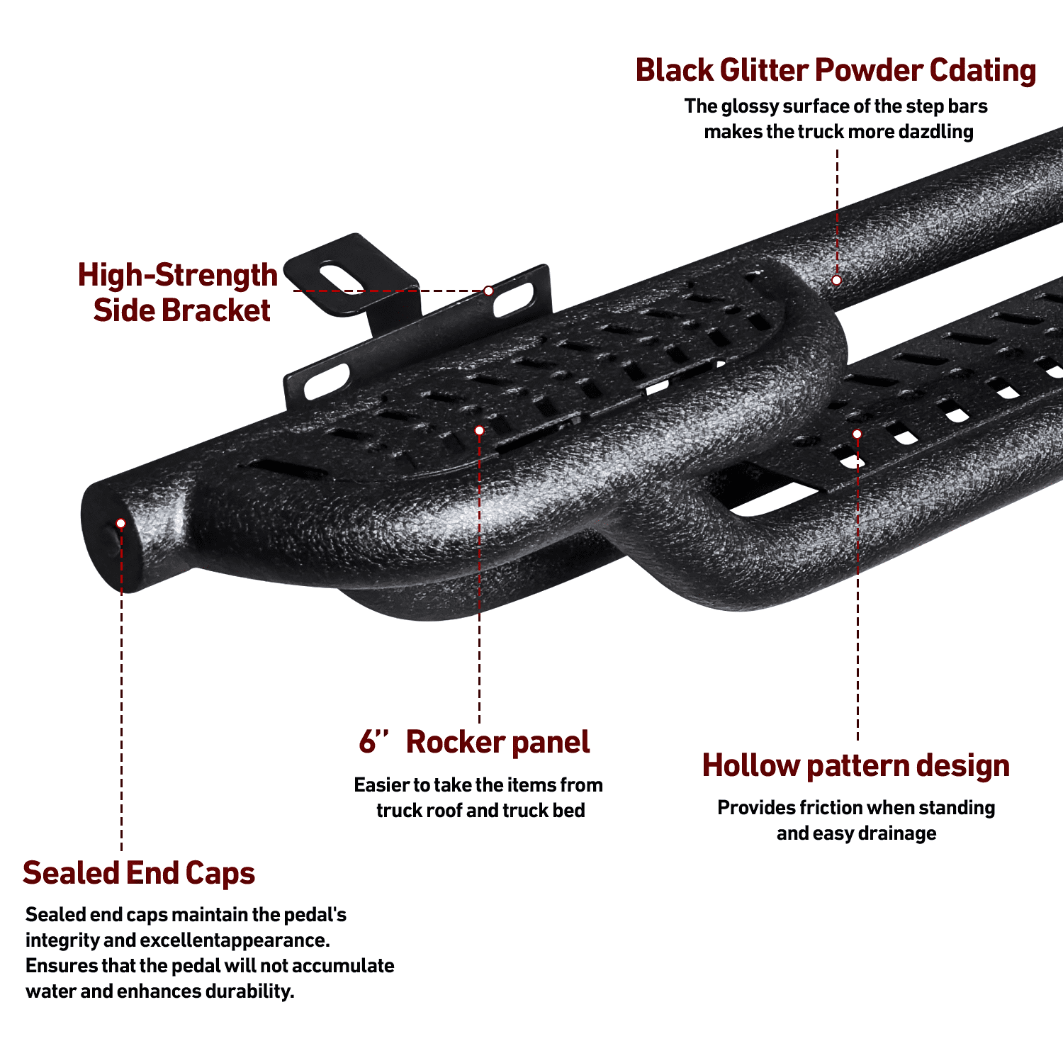 Vijay Running Boards Compatible with 2007-2017 Jeep Wrangler JK 4-Door A Pair Bolt-on Side Steps Rails Steel Nerf Bars
