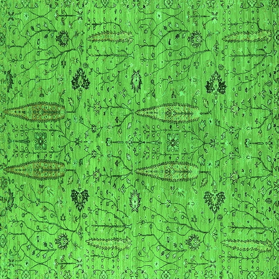 Ahgly Company Indoor Square Oriental Green Industrial Area Rugs, 6' Square