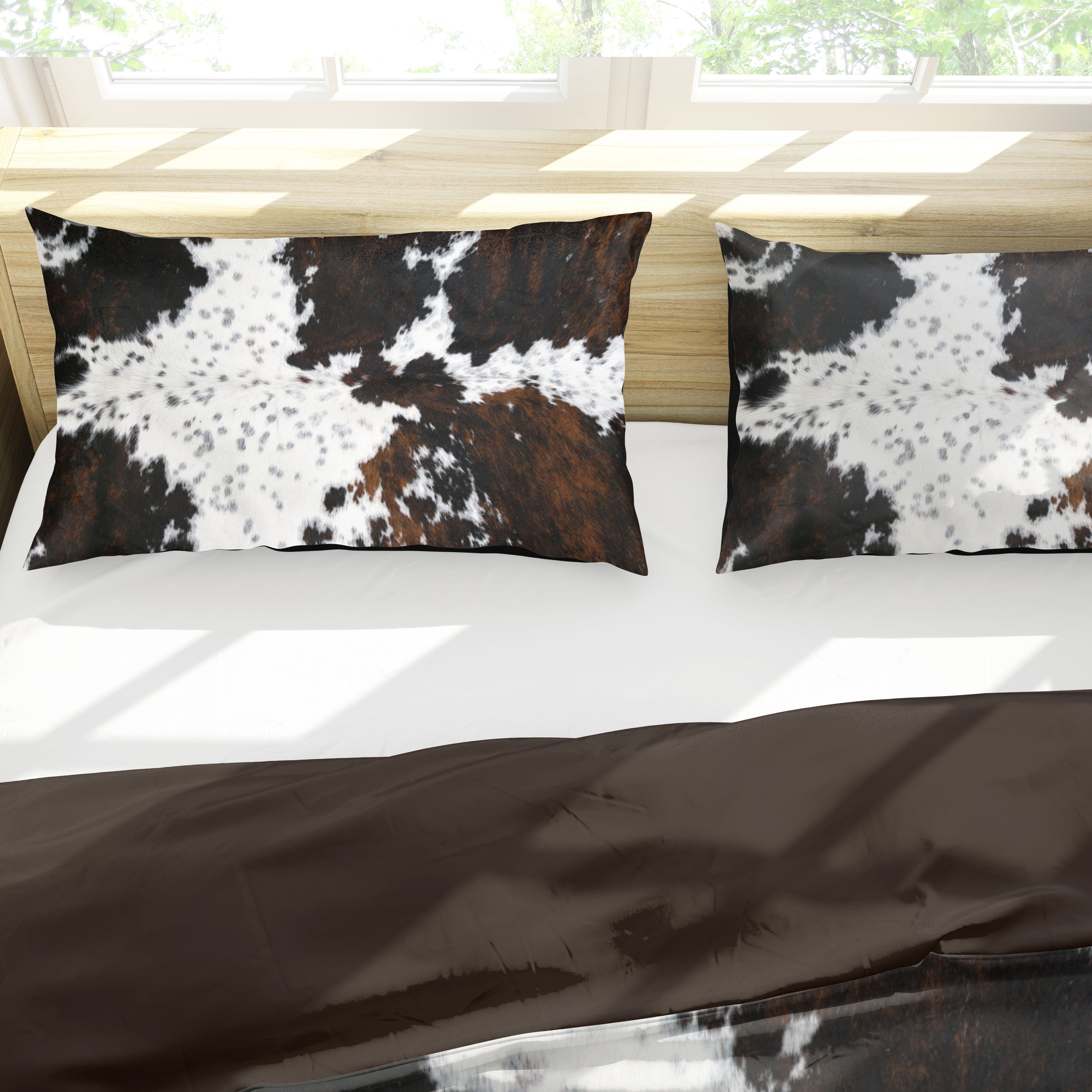 Psoiuetr Brown Rustic Cowhide Comforter Set Full 3 Pieces Black White Cow Skin Print Western Farmhouse Bedding Set