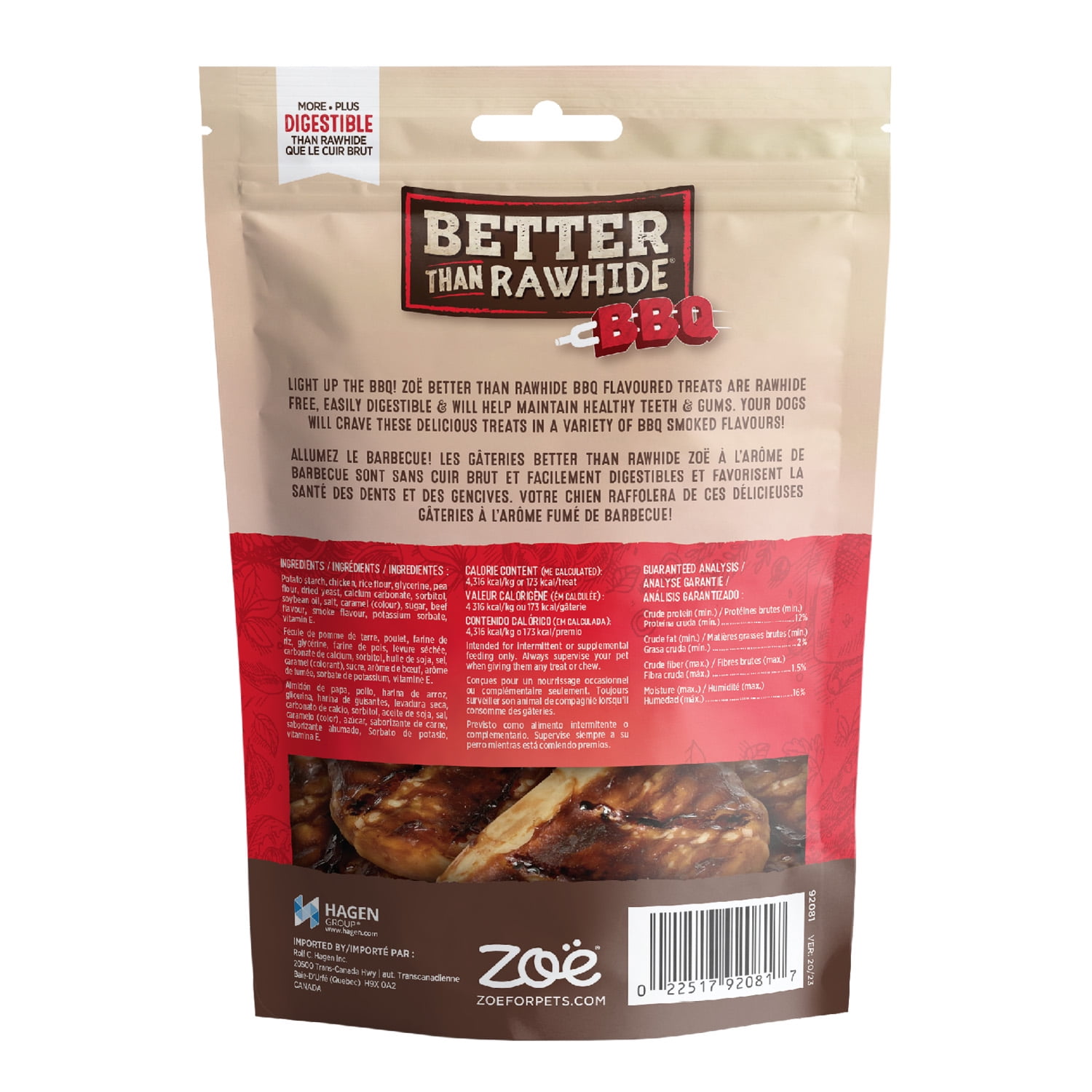 Zoe Better Than Rawhide BBQ Steak Beef Flavour Dog Chews, 4 pack, 160g / 4 pack