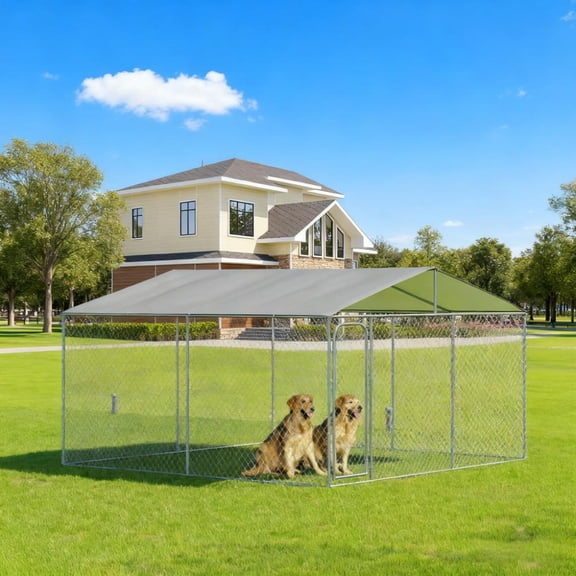 LiviNest Outdoor Dog Kennel with Roof 157.5"x157.5"x91.25": Galvanized Steel Large Dog Pen with Canopy - Secure Training Enclosure for German Shepherds & Guard Dogs