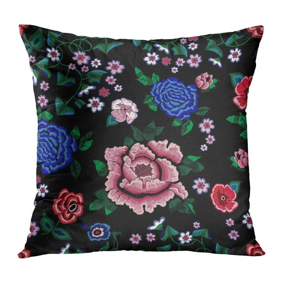 BOSDECO Mexican Ethnic Simplify Roses and Peonies Trend Floral Bouquet Tribal for Wearing Pattern Poppy Abstract Pillow Case Pillow Cover 16x16 inch